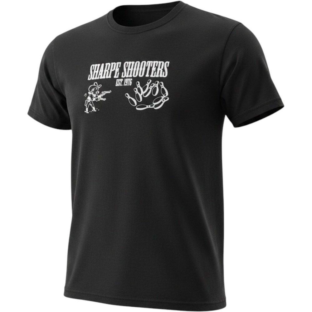 Sharpe Shooters Bowling Graphic T-Shirt Mens Medium Black Cowboy Short Sleeve T